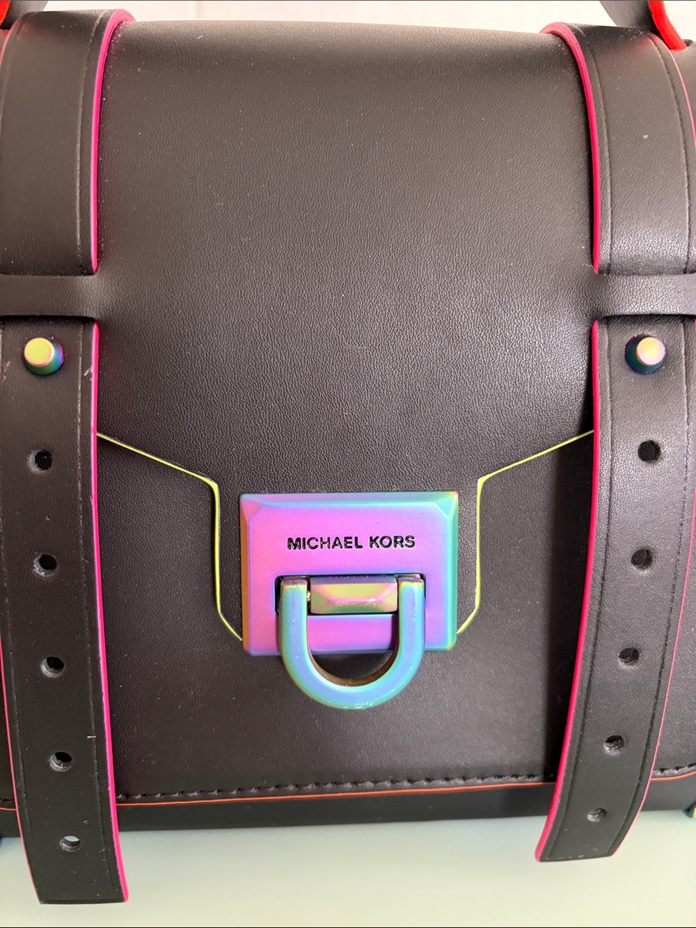 Michael Kors Black Satchel with Neon Rainbow Trim - Picture 2 of 7